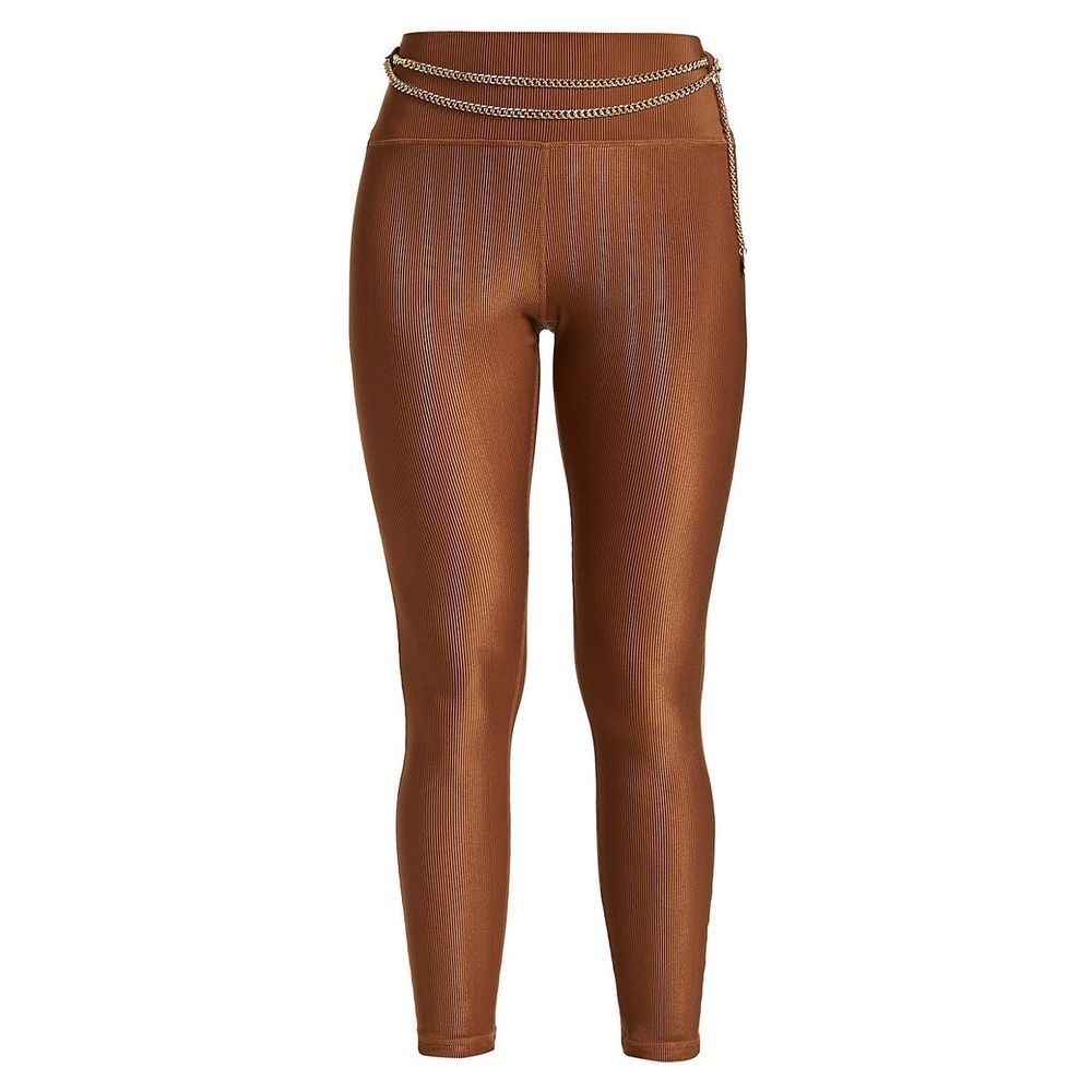 We Wore What Women's Brown Athletic Leggings with Gold Chain Size S